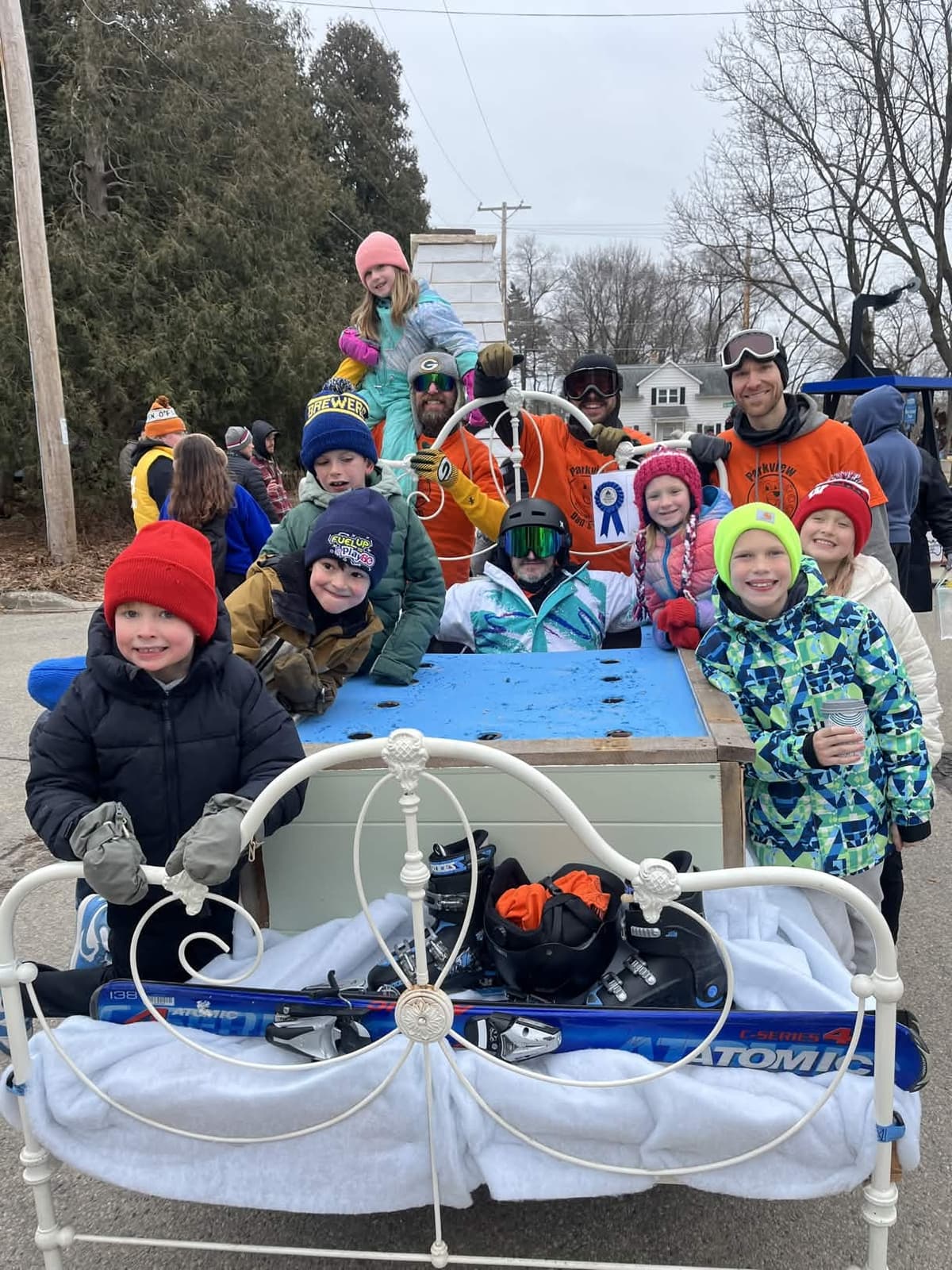 Parkview kids posing with the 2026 bed race entry