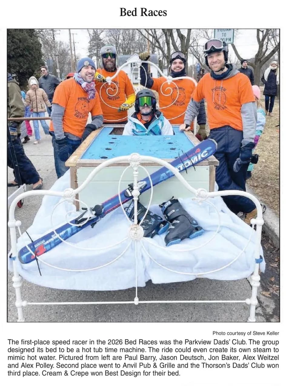 Parkview Dad's Club — 2026 Bed Races first place winners at the Cedarburg Winter Festival
